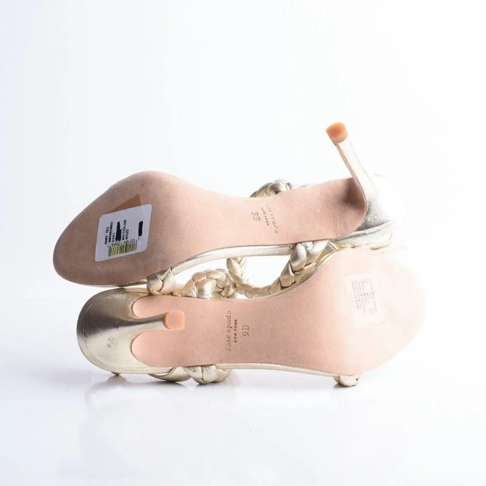 Kate Spade Womens Gold Saffron Braided Leather Slingbacks Heels Sandals US 9
